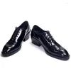 Casual Shoes Design Men's Business äkta lädernisch Nisch Lace Up High Heel Oxfords pekade tåhöjd Ökande klänning 3A