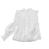 Women's Blouses Classic Shirt 2024 Spring French Long Sleeved Cotton White Design