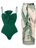 Mutade de banho feminina S - XL 5 cores com roupas de banho de sarongues impressas de uma peça de banho de banho de maiô alta perna alta