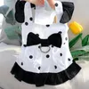 Dog Apparel Pet Puppy Black Maid Dress Summer Breathable Clothes Leashable Teddy Princess Skirt Boomerang Bowknot