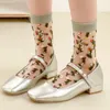 Frauen Socken 5 Paar transparent atmungsaktive süße Druckblume Frühling Sommer dünne coole mittlere Röhrchen koreanische Stil sexy Mode