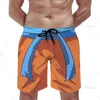 Mäns shorts tecknad orange blå cool sommarstrandbräda med fickor snabb torr surfing badstammar mesh foder ficka för män