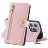 Fasion Design Light Luxury Zipper Card Wallet Falls For Apple iPhone 15 14 Pro XR13 Multi Card Store 360 ​​Full Protection Foil Stamping Heart Leather Belt