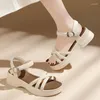 Dress Shoes 2024 Summer Flat Bottom Casual One Line Buckle Sandals Versatile Comfortable Soft Face College Style Student Open Toe For