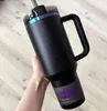 US Entrepôt Nouveau design Black Chrom Mug H2.0 40oz en acier inoxydable avec paille, manche en silicone Mug Car Tobusling Water Bottle