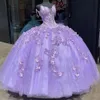 Florale Perlen 3d Quinceanera Applikze Kleider Lila Korsett zurück Schatz Ausschnitt MADEM Sweet 16 Prinzessin Party Ballkleid Vestidos