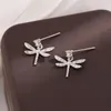 Stud Earrings Full Crystal Dragonfly Silver Plated Jewelry Insect