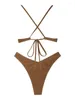 Swimwear Women Zaful V couche de maillot de cou pour Criss Cross V-Wire Metallic Glitter Bikini à jambe haute étincelle