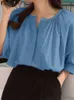 Blouses-shirts voor dames 2023 Zanzea Fashion Solid Color Blouse Summer O-Neck Halve Slve Tops Vrouwelijk losse tuniek shirt vrouw elegante chemise y240426