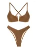 Swimwear Women Zaful V couche de maillot de cou pour Criss Cross V-Wire Metallic Glitter Bikini à jambe haute étincelle