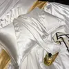 Echte 100% Seidenbettwäsche Sets Luxus weißes Bettdecke Abdeckungsset Set ausgestattet Flachbett Kissenbezug Natürlicher Hautfreundlicher Cool 240415