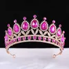 Tiaras Barok Prenses Gül Kırmızı Kristal Doğum Günü Tiara Crown 2023 Yeni Zarif Tiara Düğün Saç Elbisesi Tavuk Aksesuarları