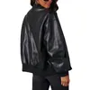 Coatwomen Ceketleri Kadın Ceket Katlar Tasarımcı Kadın Mürettebat Boyun Uzun Kollu fermuar PU Panel Punk Stil Katı Siyah S XL Tasarımcı Ceketler Kadınlar İçin Deri Ceket