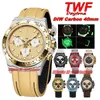 Twf Luxury Watches TW Diw 40mm Cosmograph Carbon "Golden Essence" Cal.4801 Cronografo automatico Mens Watch Sapphire Gold Dial Dialtra Cinta di pelle Gents Orpredini da polso