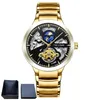 Wristwatches Hollow Tourbillon Automatic Mechanical Watch Men Moon Phase Function Glow-in-the-dark Waterproof Sports