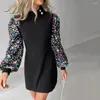 Robes décontractées élégant robe ronde rond à paillette à manches longues avec une taille serrée à demi-haut pour la mode féminine d'hiver automne