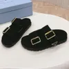 Suede strap slides Ecru 1XX692 designer slides sandals womens slide sandal Upper with metal buckle triangle slides casual style slides Flat Sandals Luxury Slide