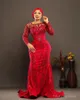 2024 Klassische Plus -Größe ASO EBI Prom Kleider für besondere Anlässe Promdress Illusion Langarmes Perlen Spitzen -Birthday -Kleid zweite Empfangskleid Verlobung Am797