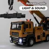 Electric/RC Car 1 50 Scale Truck Crane Eloy Car Model Ljusljudeffekt Diecast Car Toys For Boys Birthday Present Kids Toys Car Collection T240428