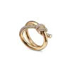 Anel de designer t Ring de casamento de nó da família para mulheres e homens 925 prata esterlina banhada com jóias de jóias de diamante completo de 18k Gold Jewelry High Version