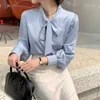 Blouses femininas camisas femininas Mulheres Primavera Estilo de outono Bloups camisas Lady Casual Long SLVE BOIO CLARO SOLID SOLIL COLOR BLUSAS TOPS WY1041 Y240426