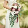 Flores de boda Bride Bridal Waterfall Hand Bouquet Artificial Rose Flower Red rosa verde blanco