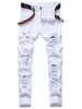 Men's Jeans Straight Motorcycle Beggar Pants Large Size European Hole White Red Black And American Denim