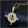 Inne akcesoria Naszyjnik wiszący kompas morski dla męskiej biżuteria Hiphop Złota Sier Sier Splated Fashion Women Naszyjniki Hip Hop Drop de dhinc