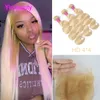 Indisches menschliches Haar Doppelschüsse mit HD 4x4 Spitzenverschluss blonde Farbe 3 Bündel mit Verschluss 613# Straight Haart Produkte 10-32 Zoll