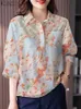 Women's Blouses Shirts ZANZEA 2024 Spring Fashion Blouse Lapel Neck Holiday Floral Printed Elegant Shirt 3/4 Slve Casual Work Women Blusas Tops Tunic Y240426