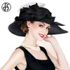 Chapeaux à bord large chapeau seau F. S. White Elegant Wedding Bridal Church Paille Chapeau Womens Paille Fleurs Brim Hat Plage Sunshine Kentucky Derby Hat Fedora Y240426