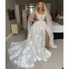 Mit Kleidern wunderschöne 3D Hochzeit Brautkleid Blumenspitzen Applikationen Seitenschlitz Sweep Zug Scoop Hals Tüll maßgeschneiderte Vestido de Novia