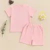 Kledingsets Baby Girl 2pcs Zomeroutfits Korte mouwbrief Borduurwerk Tops Shorts Set grote zusterkleding