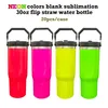 Leere Sublimation Neonfarben 30oz Flip Top Stroh Becher Wasserflasche Vakuum isoliert doppelmauerte Edelstahl -Reisetasse mit und leckerem Flip