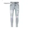 Washed Amiirii Purple Jeans Mens Fashion Jean 2024 Demin 24ss Old Damaged Side Embroidery Patchwork Blue 1D1V