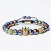 Strand Crown Braid armband voor mannen en vrouwen 8mm kleurrijke steen verstelbare kraal sieraden cadeau