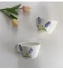 Sets Creative Coffee Cup Ceramic Pink Tulip Flower Tea Mug Coffee Afternoon Tea Cup Cake Plate Assiettes Mariage Kitchen Accessories