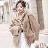 Womens Fur Faux 2023 Imitation Mink-Like Wool Leather Coat Loose Hooede Short Outwear Thicken Warm Casual Top Simple Solid Color Outco Dhahs