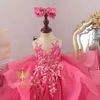 Spitze bloße Blume stilvolle Perlen Hals Little Girl Hochzeit billige Kommunion -Festzug Kleider Kleider F218
