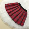 Kleidungsstücke Kid Girl Herbst 3pcs Kinder Outfit Plaid drucken gekräuselte Langarm-Revers-Shirt-Hemdtife A-Line Rock Bow Stirnband Set Kleidung