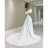 Linia biała wiejska sukienka ślubna w ogrodzie bez rąk Ręka Made Flowers Satynowe suknie ślubne sukienki Vestido de novia es