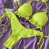 2023 Sexy Triangle Bathing Suit for Women Brazilian Bikinis Halter Swimwear Push Up Swimsuit Metal Chain Beach Bikini Set 240420