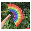 Party bevorzugt Regenbogenklappfans LGBT Colorf Handheld-Fan für Frauen Männer Pride Dekoration Musikfestival Events Tanz Rave Supplies Dr. DHM80