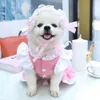 Dog Apparel Maid Style Costume For Small Cat Blue Pink Dress With Leash Ring Birthday Party Holiday Outdoor Outfit Cute