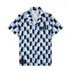 Tracksuits voor heren blauw geruit shirt suit merk ontwerp v-neck mannen korte mouwen shorts brief print mode mode strandvakantie