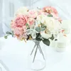 Gedroogde bloemen Docidaci Retro Silk Rose Artificial Flower Bouquet Hydrangea Peony Vintage Bruid Fake Plant Home Wedding Decoratie Accessoires