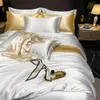 Echte 100% Seidenbettwäsche Sets Luxus weißes Bettdecke Abdeckungsset Set ausgestattet Flachbett Kissenbezug Natürlicher Hautfreundlicher Cool 240415