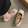 Casual Shoes Women's Costume Tweed Mary Janes Square Toe Designer Bling Ballet Flats For Woman Gold Zapatos Mujer 1791N