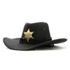 Ins unisexe femmes hommes imitation en daim six pointues shérif shérif large bord solaire cap cowboy cow-girl western hat western 240428