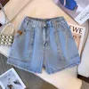 Kvinnors shorts plus size womens sommar casual denim shorts blå tvättad denim tyg elastisk midja ficka design klassisk pendling jeansl2403